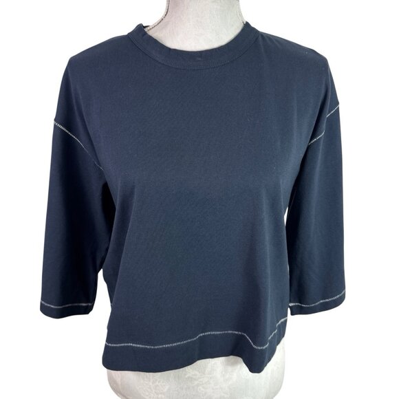 Madewell Women's XS Boxy Wide Sleeve Exposed Stitch Tee Blue NWT - Picture 2 of 13